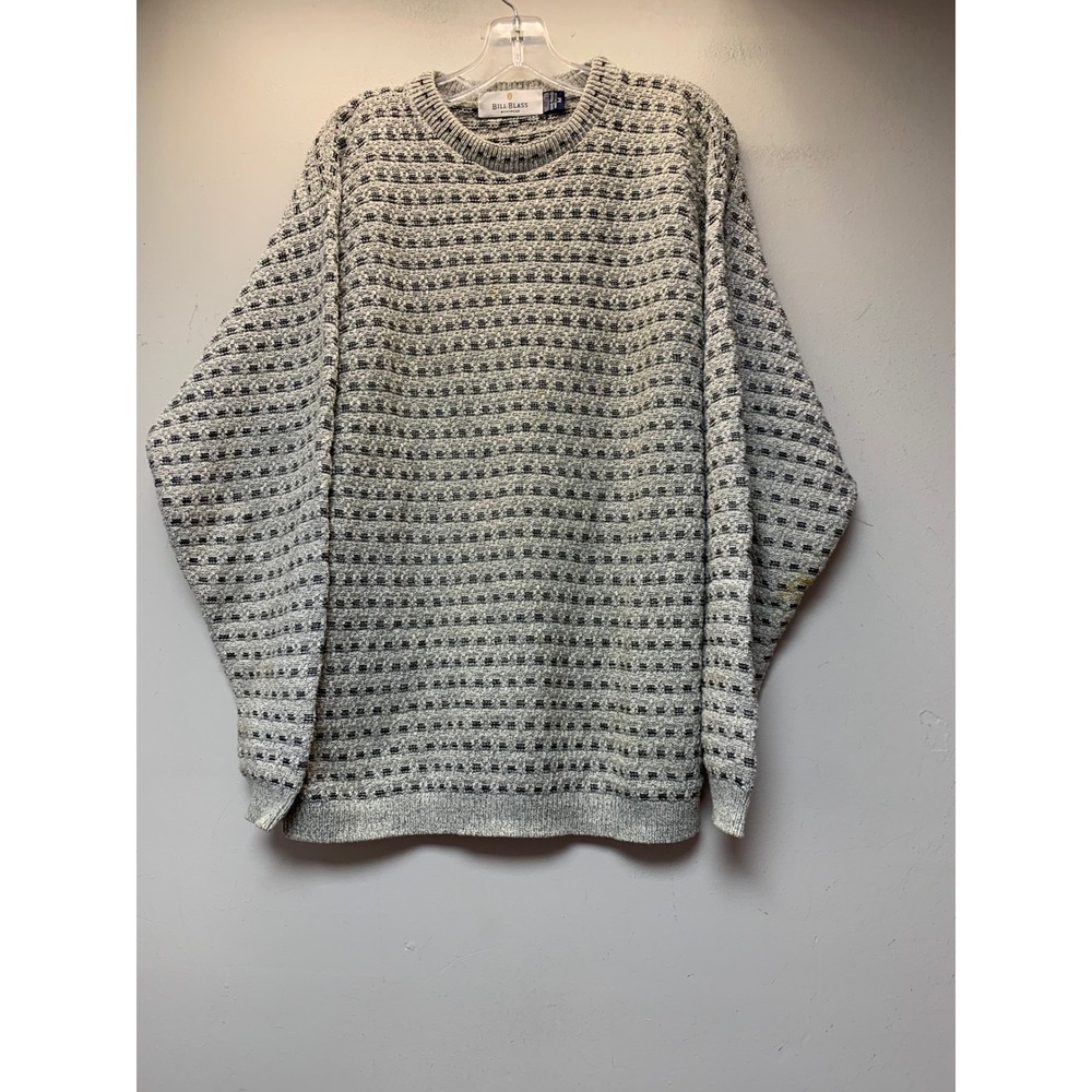 Bill Blass Sweater Mens Medium Grey Black Good Cotton Textured Knit USA Made